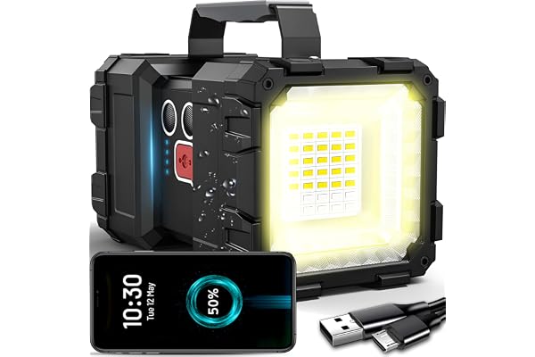 Retoo handstrålkastare LED-ficklampa extremt ljus uppladdningsbar USB handlampa sökljus lykta strålkastare för camping utomhus vandring med batteri och handtag