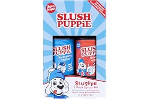 Fizz Creations SLUSH PUPPiE ZERO 2-Pack Syrup Set. Blue Raspberry & Strawberry Flavours. Zero Sugar Slush Puppy Syrup Gift 2 x 500ml. Use w/ SLUSH PUPPiE Machines. Official SLUSH PUPPiE Merchandise