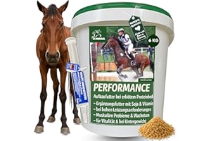 EMMA Mangime per cavalli + Amino Booster 6Kg 30ml Polvere per l'accrescimento muscolare + estrazione di soia Grist Horse I Vitamina E Selenio Horse, Biotina Zinco I Muscle Plus proteine per la muscolatura