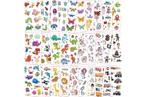 ‎FHLBESTYU Fhlbestyu 350+ Tattoos für Kinder Set Mädchen und Jungen, 14 Verschiedene Elementmuster Weltraum Dinosaurier Tiere usw. Klebetattoos für Kindergeburtstag Party Mitgebsel Temporäre Kindertattoos