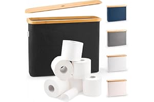 ‎LONBET LONBET Toilettenpapier Aufbewahrung Box mit Deckel aus Bambus - Klopapier Aufbewahrung 12 Rollen - Stapelbar, Wasserdicht, Antibakteriell & Atmungsaktiv, Badezimmer, Schwarz 45x15x34.5cm