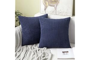 MIULEE Set of 2 Decorative Corduroy Cushion Covers 20x20 Inches, 50cm x 50cm Striped Solid Square Throw Pillow Cases for Sofa Couch Home Bedroom Navy