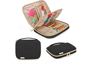 Yarwo Sac pour Crochet Tricot, Organisateur pour Aiguilles à Tricoter (jusqu'à 20 cm) avec Plusieurs Poches pour Tricot Accessoires, Noir (Sac Uniquement)