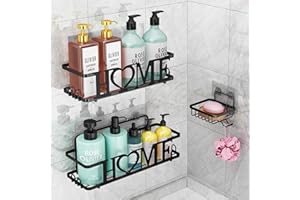 CHILYMES Etagère Douche sans Percage, 3 PCS H-O-M-E Etagere Rangement Salle de Bain, Etagere Salle de Bain sans Percage, Accessoire de Salle de Bain en, Rangement Douche Noir