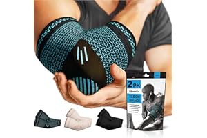 POWERLIX Bandaż na łokieć, 2 sztuki, kompresyjny bandaż na łokieć dla kobiet i mężczyzn, bandaż na łokieć, łokieć, ramię golfisty, sport, artretyzm, zapalenie ścięgien, bóle stawów, Niebieski L