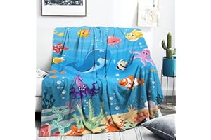 FEYG Ocean Baby Blanket for Kids, Blue Underwater World Blanket for Toddler Girls, 72 x 102 cm Ocean Whale Blanket for Boys Girls, Soft Fleece Ocean Blanket for Kids Newborn Baby Shower Birthday Gifts