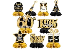 TAIMEIMAO 9 Pezzi Centrotavola Compleanno,Centrotavola a Nido d'Ape Oro Nero Decorazioni,Toppers da Tavolo,Compleanno Centrotavolo per Uomini e Donne,Feste di Compleanni (60-HB)