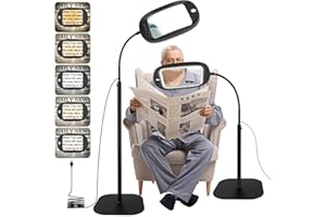 WELLTE 10X Magnifying Glass with Light & Floor-standing, 45 LEDs Desk Lamp, 5 Colour Temperatures, 4 Levels Brightness, Perfect for Diamond Art, Accessories, Hobbies, Crafts, Reading, Close Work