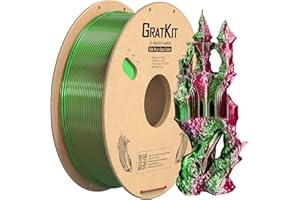 GratKit Filamento PLA Seda Doble-Color, Coextrusion Filamento de Impresión 3D 1.75mm, -0.03mm, 1KG Carrete (2.2 LBS), Silk PLA Rojo y Verde