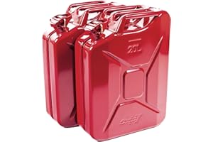 2x Oxid7® Bidon d'essence en métal | Bidon de carburant de 20 litres | Jerrican Homologué Carburant | Convient pour l'essence & diesel | Bidon de carburant de 20L avec homologation UN [Rouge]