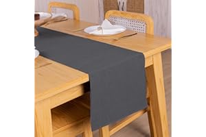 RAJRANG Table Runner for Upto 6 Seater Dining - 33 x 183 cm Poly Cotton Ribbed Indian Ethnic Handmade Woven Decorative Cloth for Home and Kitchen Dining Table - Charcoal Grey