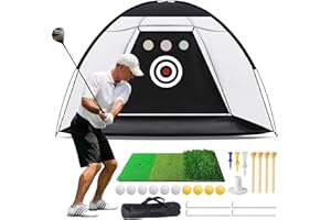 FUBIAOFEI 10x7ft Golf Practice Net for Backyard Driving with Triple Turf Mat, Outdoor Indoor Golf Hitting Net with 10 Practice Balls, Multiple Targets Golf Training Aid Net Accessories