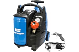 GÜDE ALPHA Güde Druckluft Kompressor Airpower 200/10/5 TY (10 bar, 1100 Watt, 5 l Kessel, 200 l/min Ansaugleistung, Manometer, Druckminderer, ölfrei, Trolley, inkl. Zubehör), 38 x 32 cm