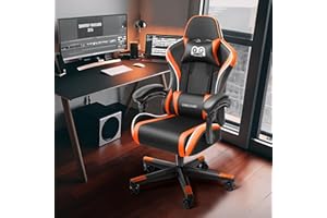 OneGame Silla Gaming, Silla ergonómica de Ordenador Gamer Adulto, Sillas Oficina Giratoria Estilo Racing, Respaldo Alto Ajustable con Soporte Lumbar, Naranja
