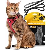 Adjustable Anti-Escape Cat Harness with Leash 1.4 m - Red, Size M | Lightweight and durable neoprene - freedom of movement wi