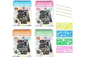 Sipobuy Paquete De 4 Almohadillas De Rascar, 40 Hojas De Papel Arcoíris Mágico Rayado Arte Y Artesanía Grafiti Cuadernos con 4 Bolígrafos Y Plantillas para Niños Fiesta Juegos Regalos