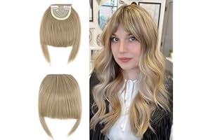 Elailite Postiche Frange a Clip Extension de Cheveux Lisse - Clips in Hair Bang Fringe Hair Extensions 30g (Tempes 22cm) # Blonde Naturel
