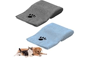 HRILKAOD 2 Pièces Serviette pour Chien et Chats, 75 x 35 cm Serviette de Bain pour Animaux de Compagnie Serviette en Microfibre Douce et Absorbante Serviette à Séchage Rapide (Gris+Bleu)