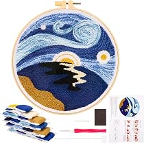JSRQT Kit Broderie Punch Needle Montagne - Kit Complet Débutant Avec Tissu, Fils Et Cerceau