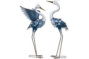‎TERESA'S COLLECTIONS TERESA'S COLLECTIONS Gartendeko für draußen, Fischreiher Metall Kraniche Gartenfiguren für Teich 2er Set 66/63cm große Vogel Kranich im Rost-Optik Dekofiguren Fischteich,Geschenke für Frauen(Blau)
