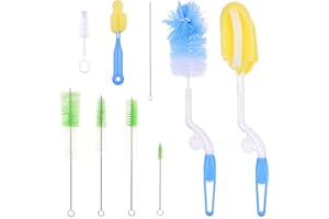 KARE & KIND Baby Bottle Cleaning Kit - Set of 9 Cleaning Brushes for Cleaning Baby Milk/Water Bottles, Nipples, Caps, Straws, Tubes, etc. - Makes Your Bottle Sterilising Routine Easier - Safe Food Grade