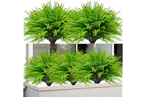 ‎KINISTY Kinisty 12 Bündel Kunstpflanzen Outdoor Künstliche Pflanzen Boston Farn, Grüne Plastikpflanze Wetterfeste Balkonpflanzen für Außenbereich Balkon Garten Balkonkästen Dekoration