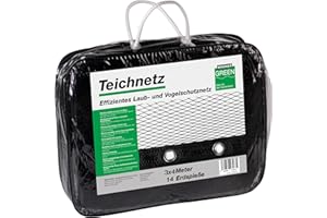 ‎WAGNER GREEN ALLES FÜR DEN GARTENTEICH Abdecknetz (3x4m) schwarz mit Erdspießen | feinmaschig (10x10mm) mit stabilem Rand | Teichabdeckung für einen laubfreien Teich | Vogelschutznetz für Gartenteich