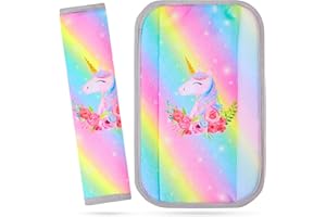 MHJY Seat Belt Pads for Kids Seatbelt Strap Cover 2 Packs Unicorn Car Seat Belt Covers Soft Comfortable Harness Pad for Toddlers Girls Boys Children, Rainbow