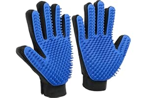 NEO10TEN Pet Grooming Glove/Pet Brush Glove Hair Removal Mess-free Grooming with 260 TipsDog, Cats, Rabbits & Horses with Long/Short/Curly Hair (Pair Blue)