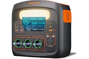 Tragbare Powerstation 1500W/1102,5Wh, LiMnFePO4 Akku, 0-100% in 85 Min aufgeladen, USB-C-100W, DC-Ausgang, 230V AC Steckdosen, MPPT 400W Solarladung, Solargenerator für Camping, Outdoor