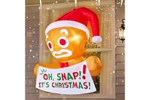 Joiedomi Świąteczny nadmuchiwany piernikowy człowiek z banerem Oh Snap wyrwał się z okna, wysadzana świąteczna dekoracja zewnętrzna z wbudowaną diodą LED do dekoracji okien, na imprezę, podwórko,
