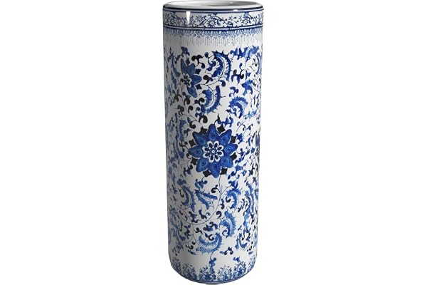 ORIENTAL Möbler röd lykta 61 cm blommig blå och vit porslin paraplyställ