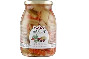 Saclà, Giardiniera Con Aceto di Vino, Ideale per Aperitivo, Antipasti e Preparazioni, Vaso Vetro, Maxi Formato da 1000g (630g sgocciolato), Confezione da 4 pezzi