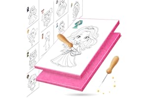 JUNUNDJING Prickelnadel Set für Kinder Ab 3 Jahre, Prickelset Stickbilder, Sticken Set Mit 10 Stickbilder 2 Prickelfilz 2 Prickelnadel, Eltern Müssen Begleiten (Prinzessinnen Thema)