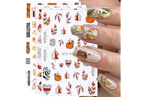 ‎JMEOWIO JMEOWIO Nagelsticker Herbst 9 Blatt Nail Art Sticker Selbstklebend Nagelaufkleber Kürbis Ahornblatt Erntedankfest Dekoration Nageldesign Zubehör