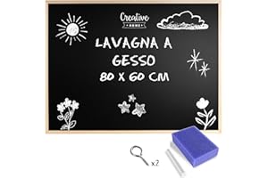 Creative Home Grande Lavagna per Gesso 80 x 57 cm | Lavagna da Parete Nera con Cornice Legno | Bacheca Parete Gessetti - Lavagna Cancellabile | Perfetta per Scuola, Casa, Ufficio, Cucina per Bambini