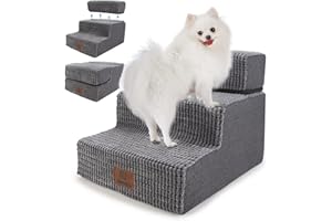 Sytopia Hundetreppe 40 cm hoch 3 Stufen, Hundetreppe für Bett und Sofa für Kleine Hunde, Haustiertreppe waschbar, Schaumstofftreppe, für verletzte ältere Hunde (34cm Höhe, Grau)