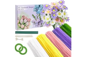 Galerie SV Tournesols Cure-pipe à Bricoler Set,400 Pièces de cure-pipe 5 Couleurs Bouquet de Fleurs Cure-pipe Fleurs avec Ruban Cadeau,Ruban Adhésif,étamines pour le Bricolage Cadeaux et la Décoration
