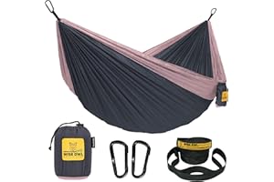 ‎WISE OWL OUTFITTERS Wise Owl Outfitters Hängematte - Outdoor Hängematte für 2 Personen - Ultraleichte Reisehängematte - Belastbar bis 226 kg - Camping Zubehör - Inkl. Aufhängung u. Karabiner (Kohlegrau und Rose)