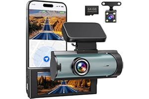 BEMKIA Dash Cam Auto Anteriore e Posteriore, WiFi 1080P con Scheda SD 64GB Inclusa, Doppia Telecamera, Display IPS 3", Visione Notturna, G-Sensor, Parcheggio, Controllo App (Nero)