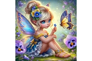 GDYEEH 5D Fée Fille Peinture Diamant Painting Kit, DIY Papillon Art du Diamant Complet Kits, Fleurs Diamond Art Strass Point de Croix Painting pour Adultes Débutants Maison Décor 30X30cm