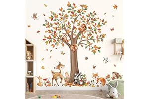 decalmile Stickers Muraux Grande Arbre Forêt Animaux Autocollant Mural Cerf Lapin Hiboux Décoration Murale Chambre Enfants Bébé Pépinière