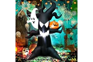 YCOLNAEFLLR Nadmuchiwana Dekoracja Halloween - Nawiedzone Drzewo 180cm ze Świecącym Duchem i LED Dynią | Straszna Ozdoba na Podwórko, Imprezy i Dom Straszków | Wodoodporna, Łatwy Montaż | Halloweenowe Ozdoby 2025