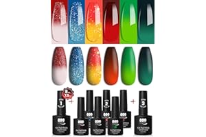 YTD Likomey Smalto Semipermanente per Unghie in gel Kit,Natale 6 Colori Che Cambia Temperatura Smalti Semipermanenti Natale per Unghie Con Base E Top Coat per Unghie Set,8 Pcs 7.5ml