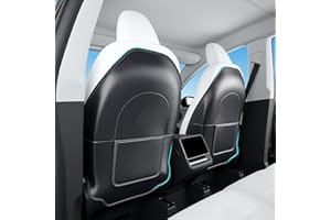 TOPABYTE Protector de Patadas para el Respaldo del Asiento para Tesla Model Y/3/S/X Alfombrillas de Cuero para el Asiento Trasero para Niños, Funda para Asiento Trasero, 2 Piezas, Fibra de Carbono