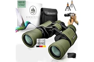Birkental Jumelles pour Adultes 10x50 avec Accessoires - Zoom HD, étanche, léger, Compact - adapté également aux porteurs de Lunettes - Large Champ de Vision - pour la Chasse, l'astronomie (Vert)