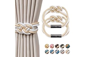 Pretty Jolly Confezione da 2 forti fermatende magnetici, decorativi, intrecciati a mano, con nodo, per casa e ufficio (beige e bianco)