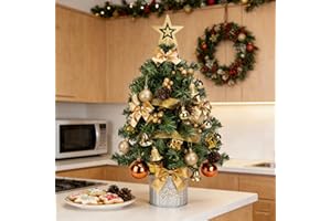 Aigostar Árbol de Navidad Pequeño 60cm, Mini Christmas Tree con 48 Adornos Colgantes, Ideal para la Decoración Navideña del Interior del Hogar