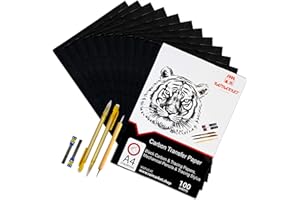Raimarket 112 Pcs Black Carbon Paper for Tracing On Fabric, Wood and Sewing Includes 5 Tracing Paper for Sewing Patterns, 1 Pencil and 1 Lead Box, 5 Stylus, A4 Size (9 X 13) Graphite Transfer Paper