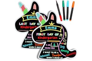 Erogeen First and Last Day of School Chalkboard Sign with 4 Liquid Chalk Markers -11''×11.9'' Double Sided Back to School Sign Photo Prop for Preschool Kindergarten (Unicorn)